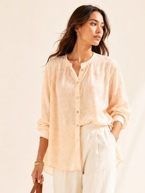 Mos Mosh Oversized Paisley Blouse Peach Ivory Romantic Sz M